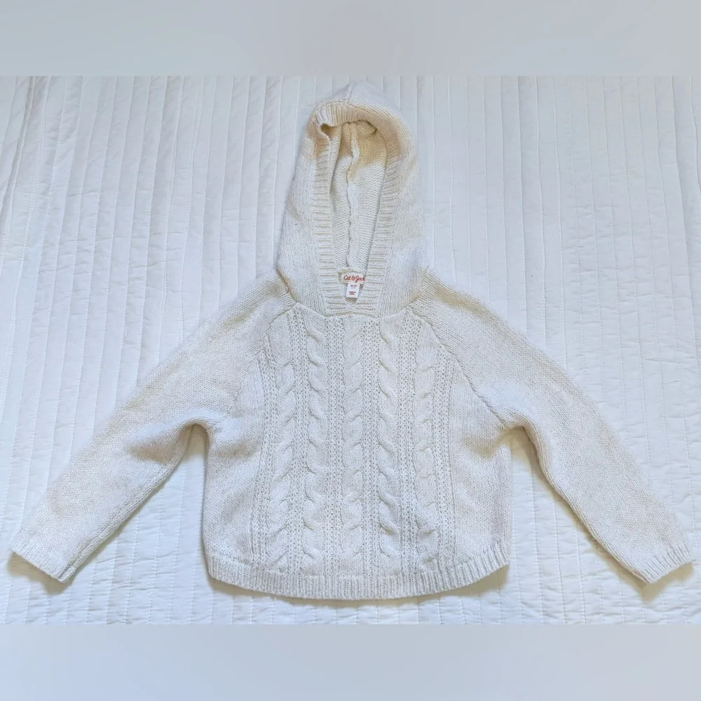 Cat & Jack Cozy Cable Knit Cream Toddler Hoodie with Pom Pom Sz 4T/5T